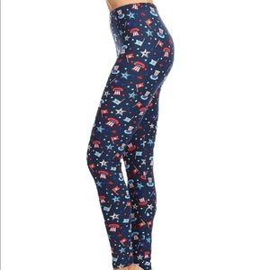 4th of July Ultra Soft Leggings Top Hat & Stars